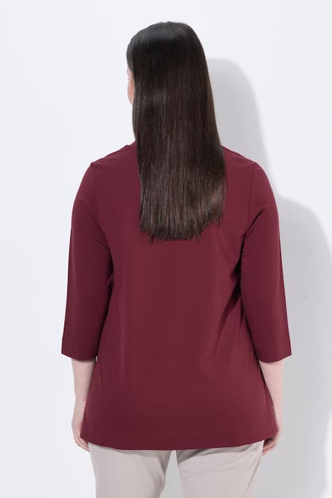 Bluzka, krój trapezowy, kołnierz rewersowy, dekolt w serek, rękaw 3/4