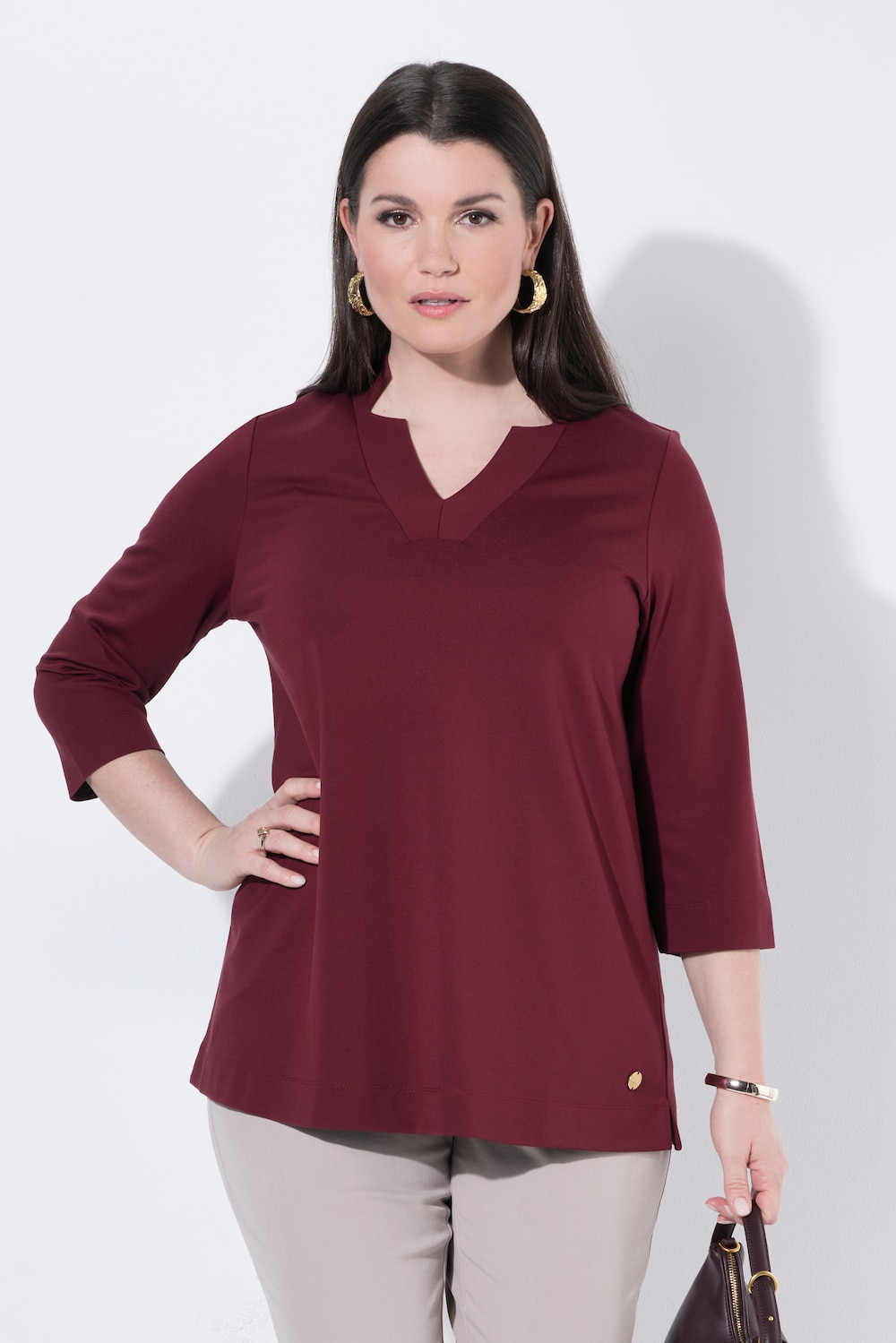 Shirt, A-Linie, Spatenkragen, V-Ausschnitt, 3/4-Arm