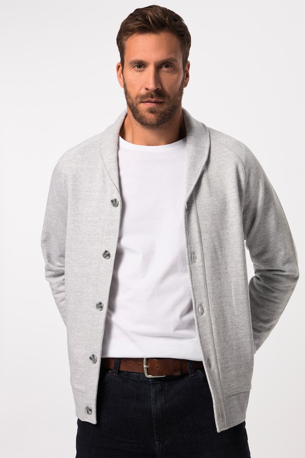 grandes tailles veste en molleton à col châle, hommes, gris, taille: 4xl, coton, jp1880