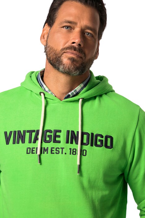 Mikina s kapucí, tepláková, vintage indigo výšivka, do 8XL