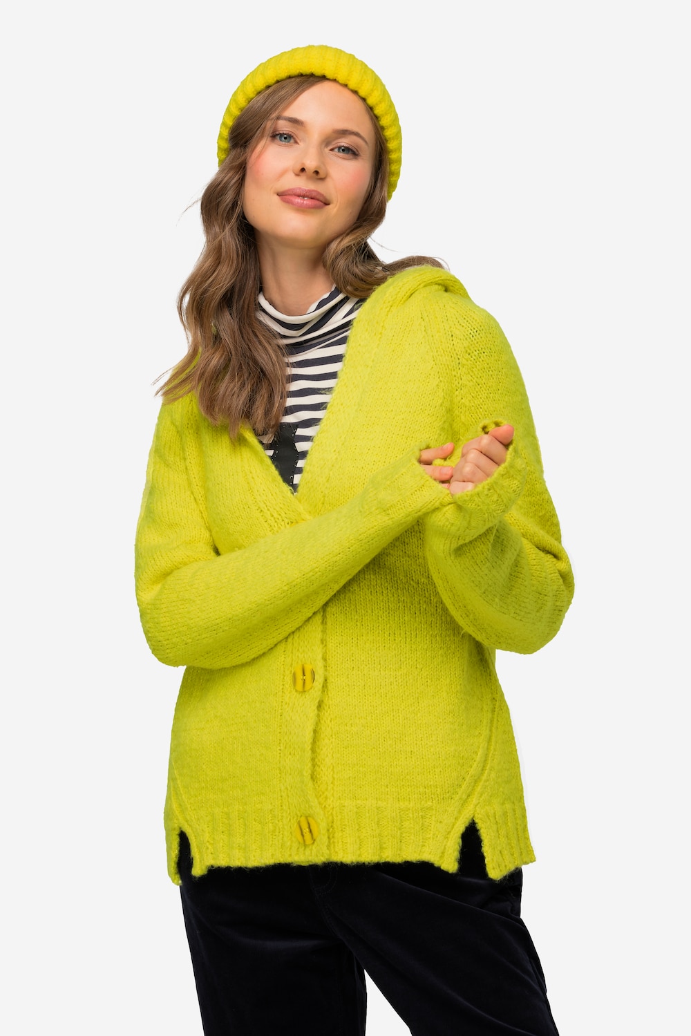 Große Größen Strickjacke, Damen, gelb, Größe: L, Synthetische Fasern/Polyester/Viskose, LAURASON