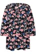 Mačkaná tunika, akvarelové květy, A střih, kulatý výstřih, dlouhé rukávy