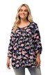 Mačkaná tunika, akvarelové květy, A střih, kulatý výstřih, dlouhé rukávy