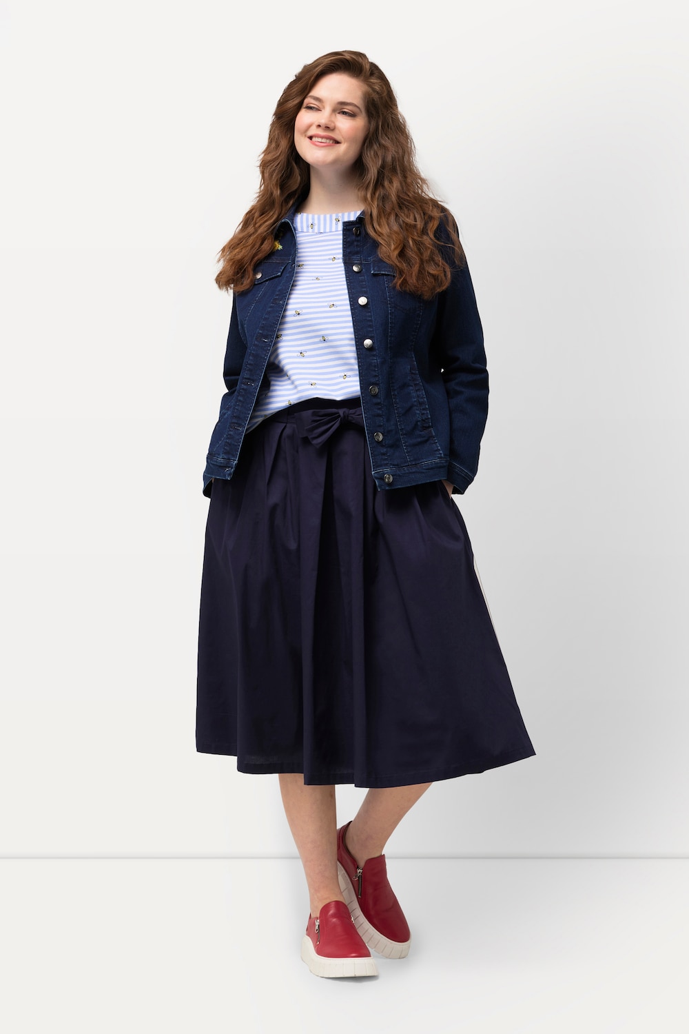 grandes tailles jupe plissée avec taille confortable à cordon, femmes, bleu, taille: 56, coton, ulla popken