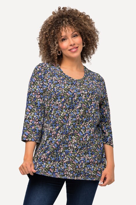 T-shirt Femme Manches 3/4 Imprimé Tournesol - Coupe Ample, Col Rond, En Coton Confortable, Tailles S à 5XL