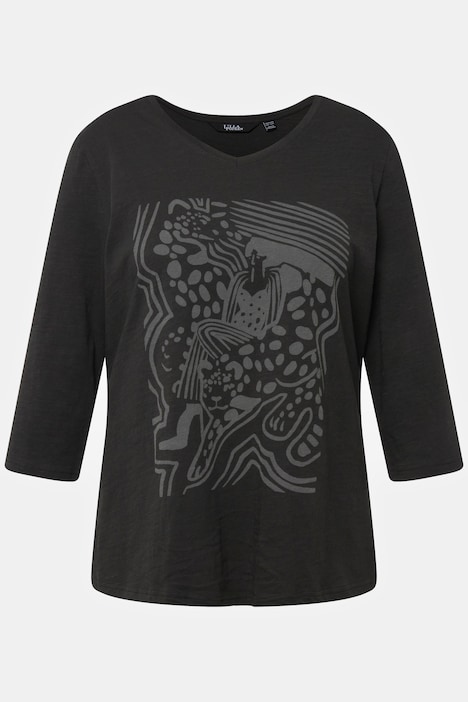 Abstract Block Print 3/4 Sleeve V-Neck Graphic Tee | T-Shirts | Knit ...