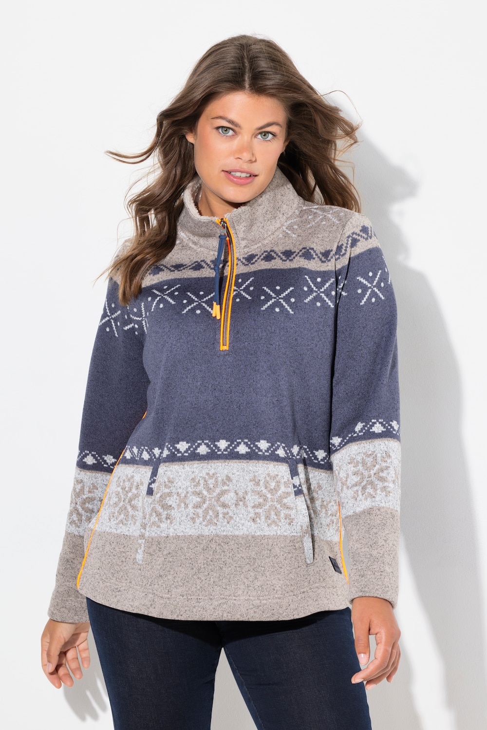 Große Größen Norweger-Fleecepullover, Damen, blau, Größe: L, LAURASON