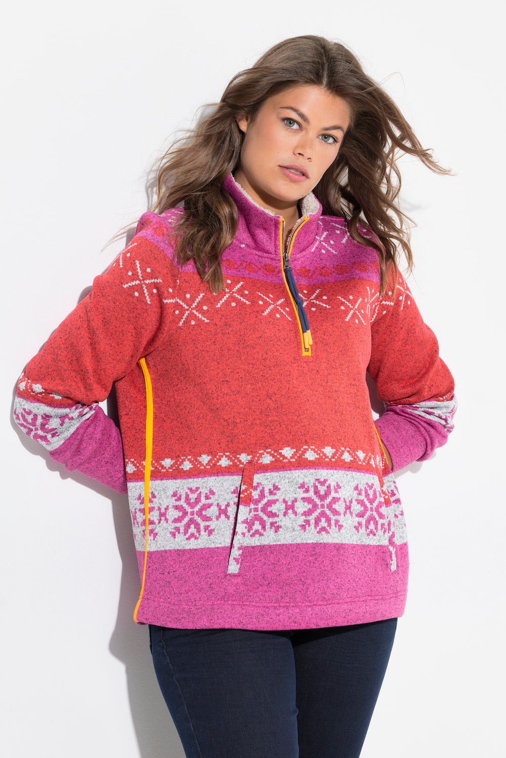 Große Größen Norweger-Fleecepullover, Damen, rot, Größe: M, LAURASON