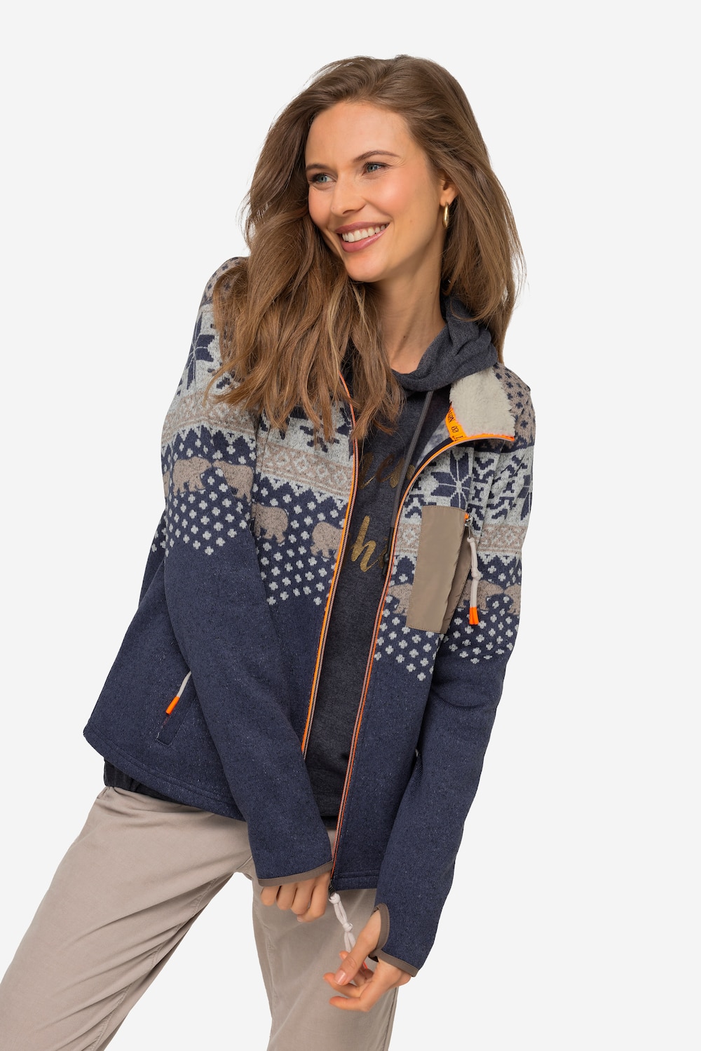 Große Größen Strickfleece-Jacke, Damen, blau, Größe: L, LAURASON