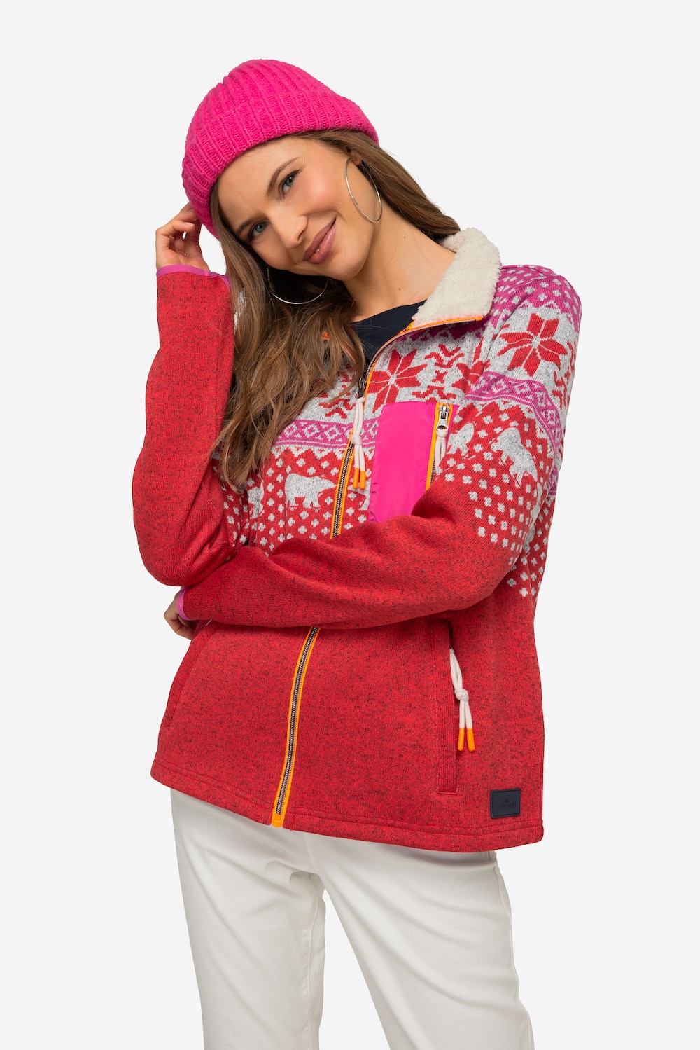 Große Größen Strickfleece-Jacke, Damen, rot, Größe: M, LAURASON