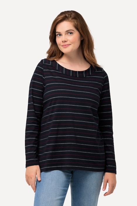 Eco Cotton Striped Boat Neck Long Sleeve Tee | T-Shirts | Knit Tops & Tees