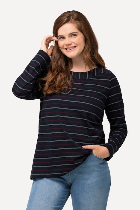 Eco Cotton Striped Boat Neck Long Sleeve Tee | T-Shirts | Knit Tops & Tees