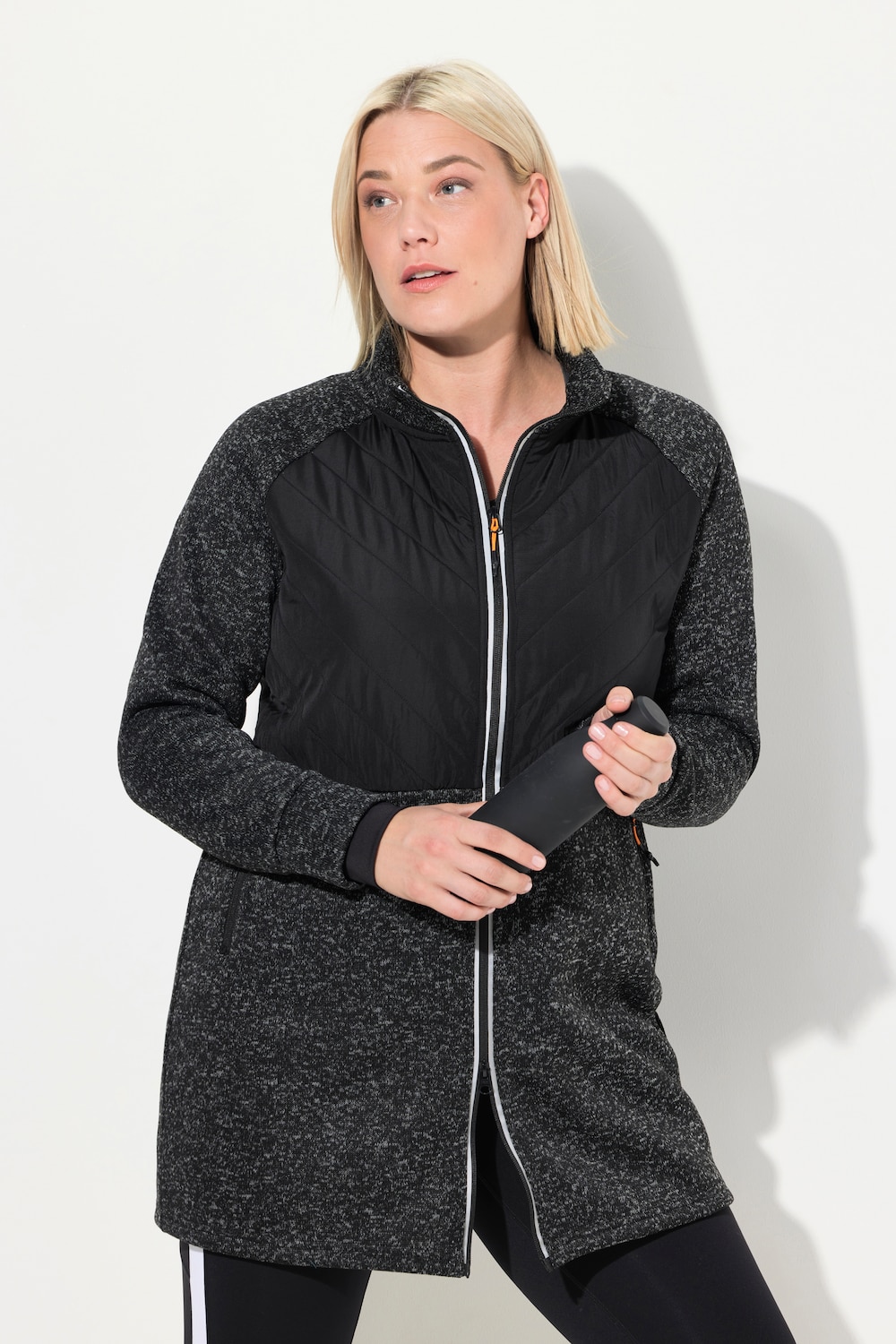 Große Größen Long-Strickfleecejacke, Damen, schwarz, Größe: 46/48, Polyester, Ulla Popken