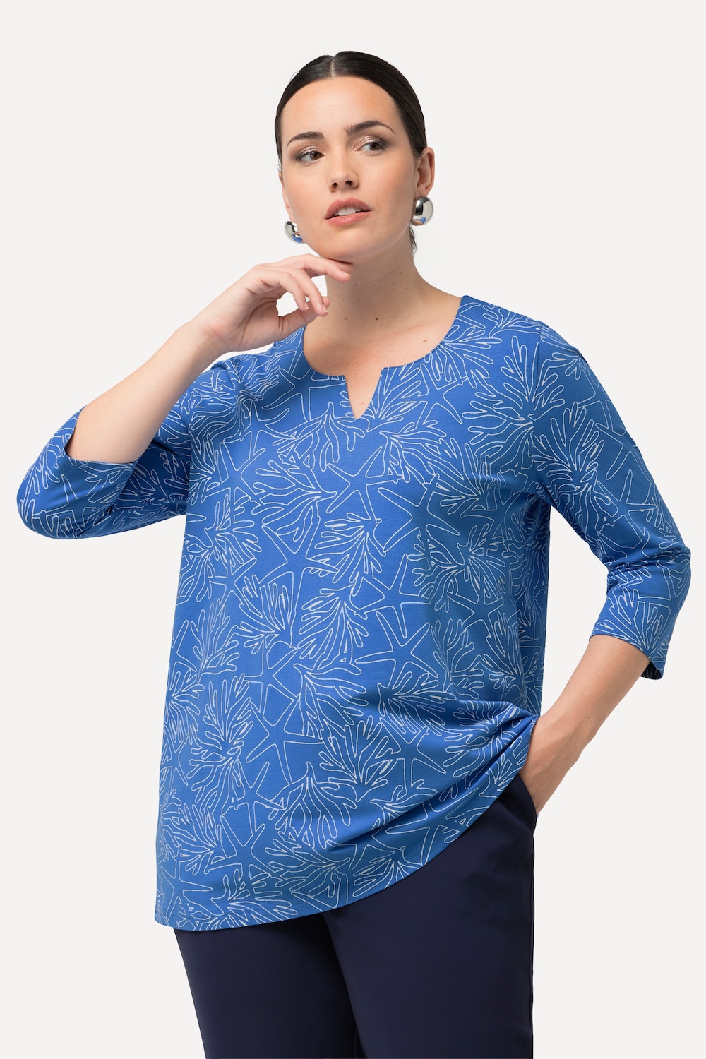 Grote Maten Shirt, Dames, blauw, Maat: 58/60, Katoen, Ulla Popken