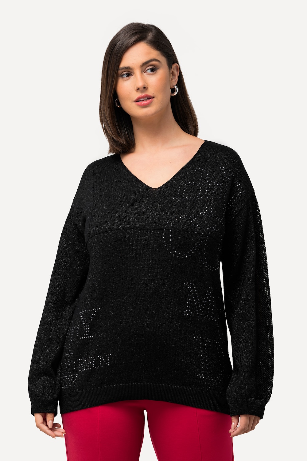 Große Größen Pullover, Damen, schwarz, Größe: 54/56, Baumwolle/Metallische Fasern, Ulla Popken