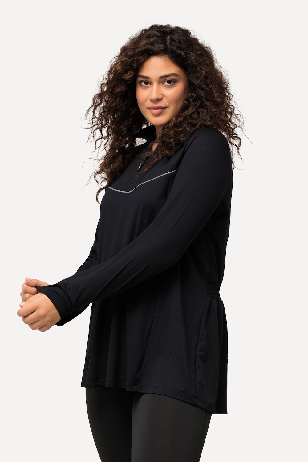 Große Größen Lauf-Longshirt, Damen, schwarz, Größe: 50/52, Polyester/Elasthan, Ulla Popken