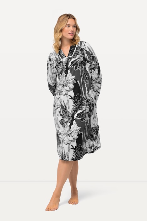Split Neck Long Sleeve Floral Nightgown | Nightgowns | Sleepwear