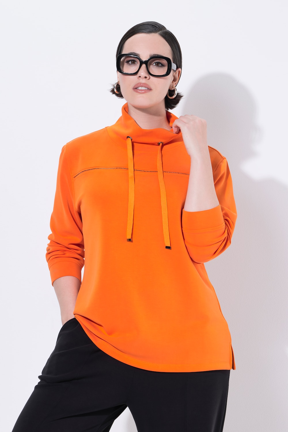 Sweatshirt, Ziersteine, Classic, Stehkragen, 3/4-Arm