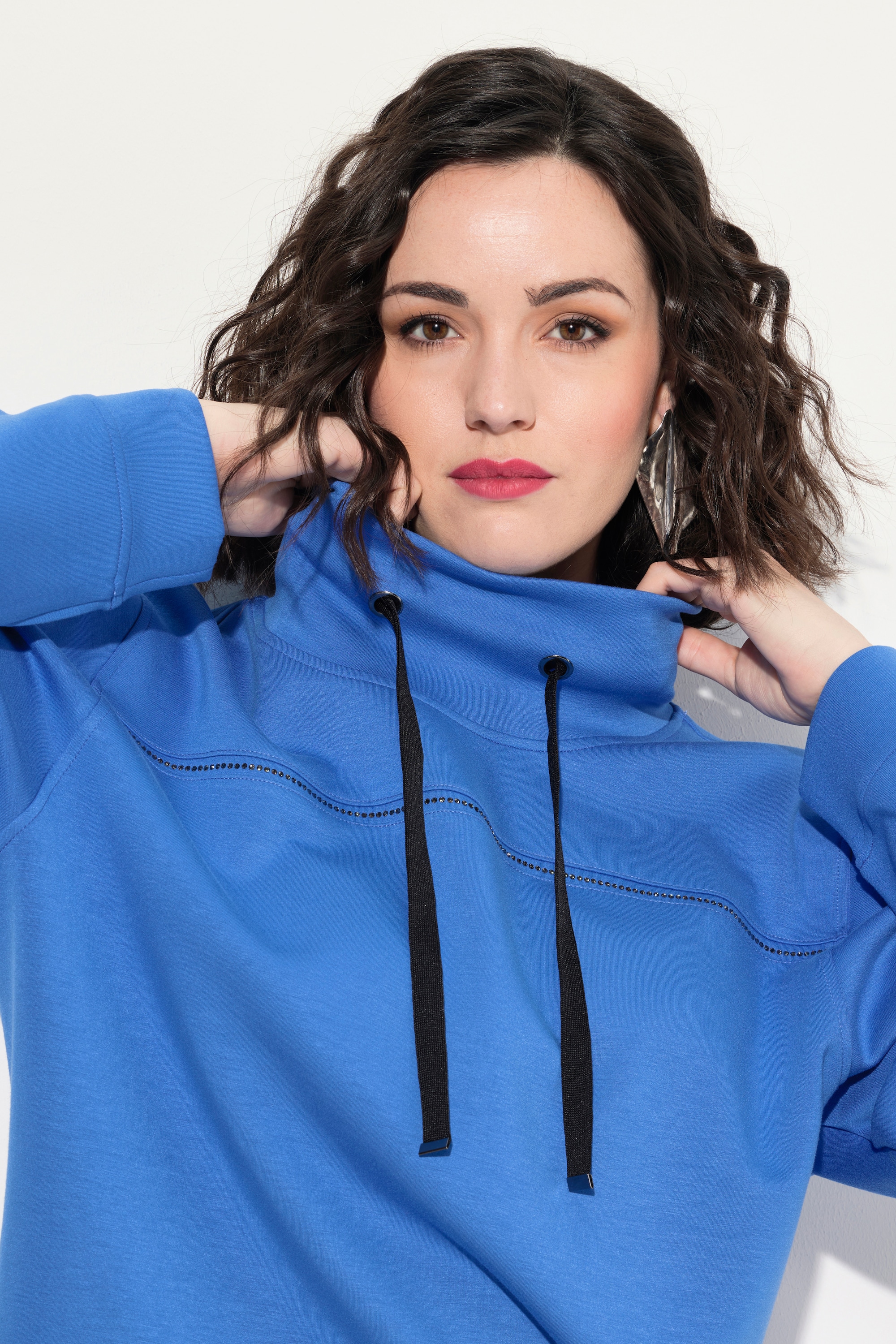 Ulla Popken Damen große Größen Sweatshirt Ziersteine Classic Stehkragen