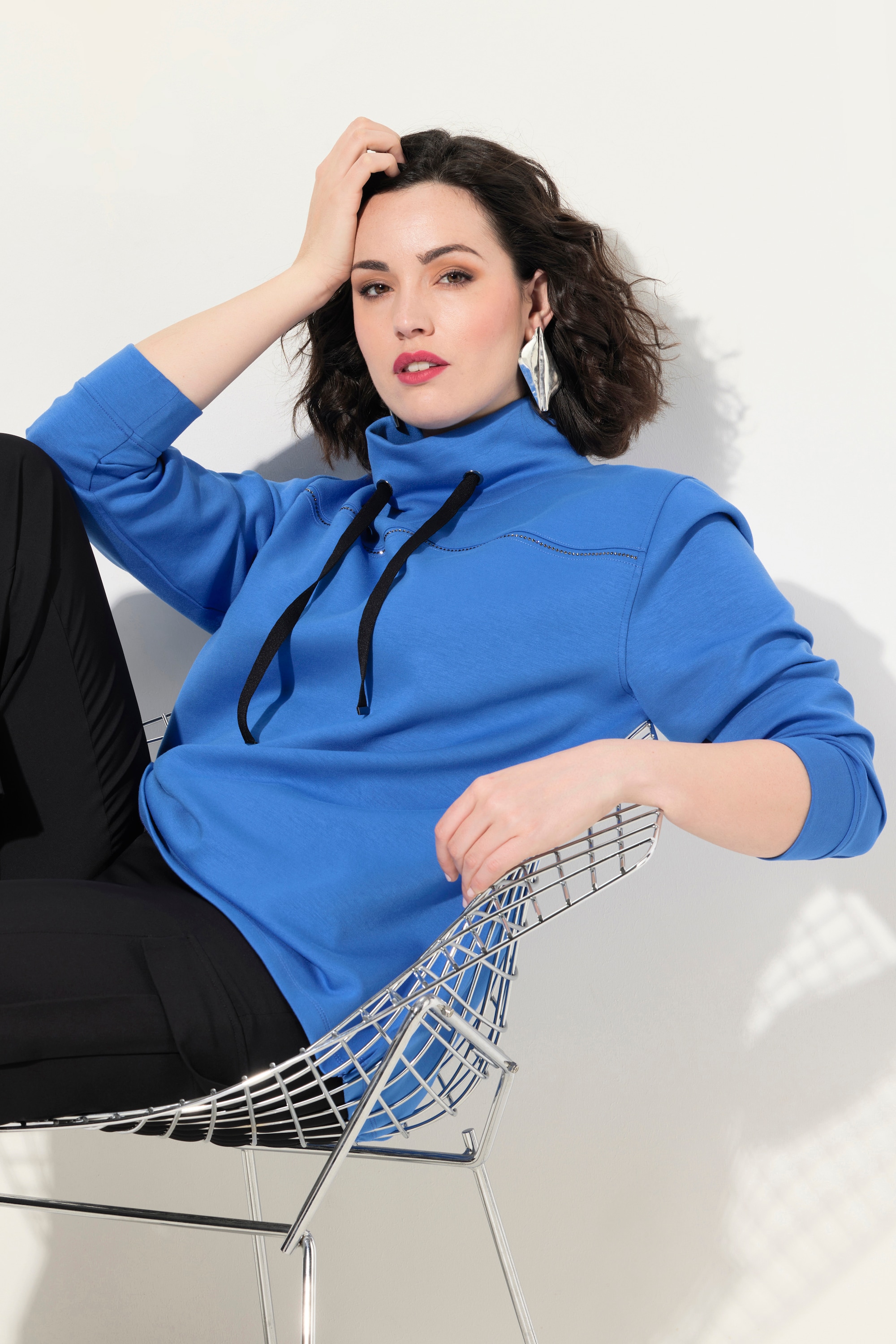 Ulla Popken Damen große Größen Sweatshirt Ziersteine Classic Stehkragen