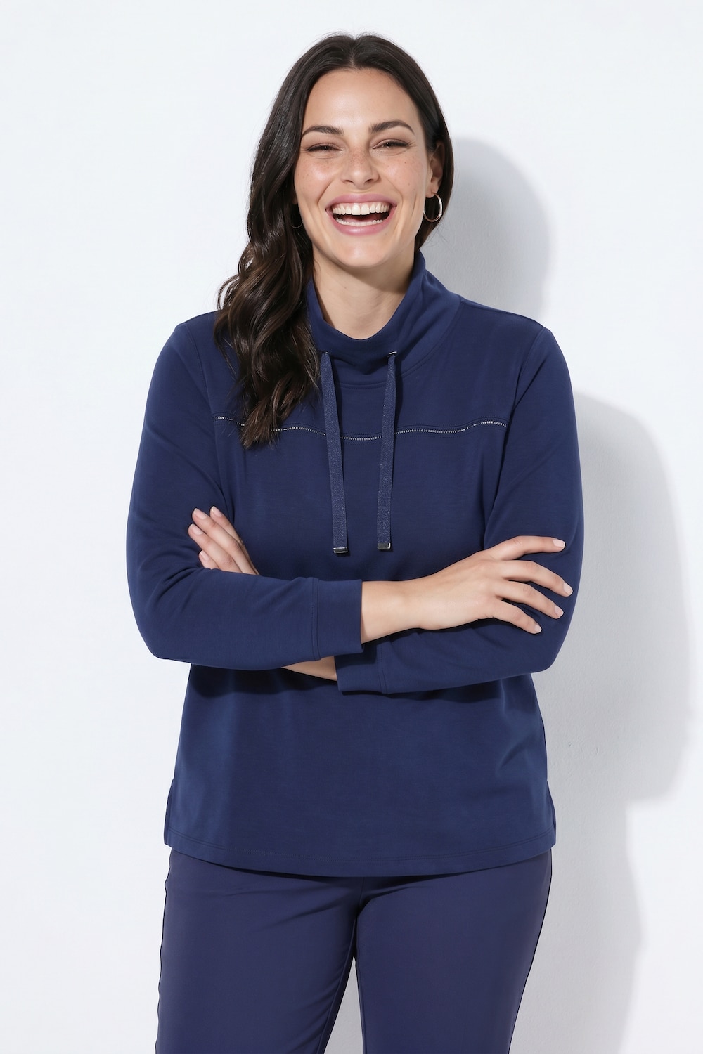 Sweatshirt, Ziersteine, Classic, Stehkragen, 3/4-Arm