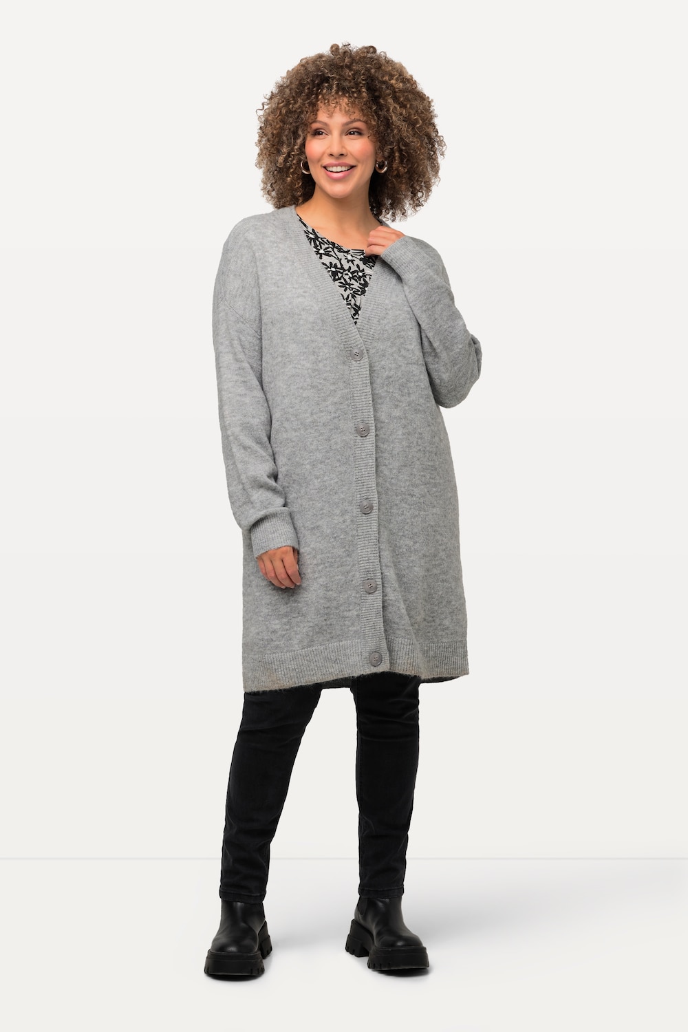Große Größen Strickjacke, Damen, grau, Größe: 46/48, Synthetische Fasern/Polyester, Ulla Popken