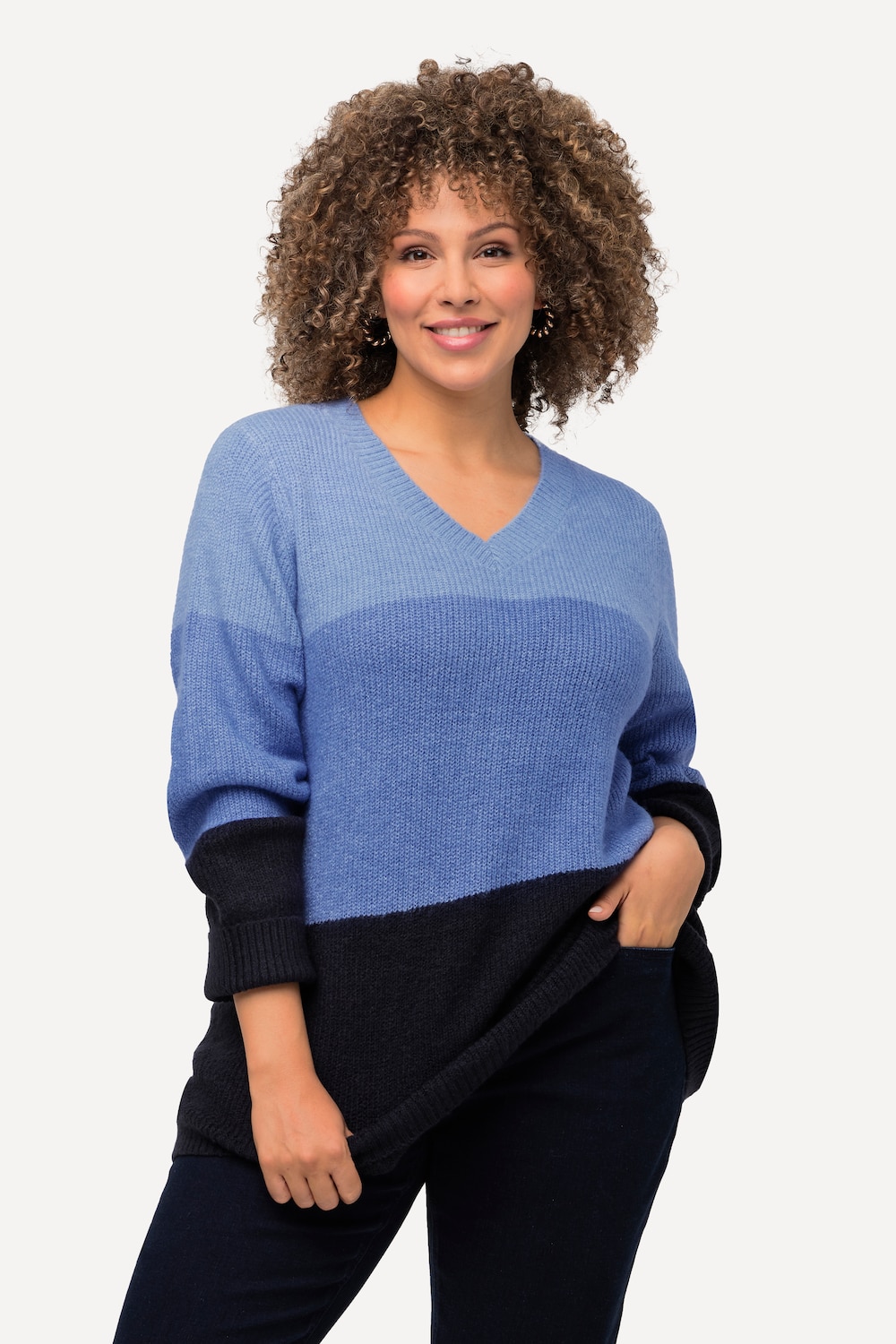 Grote Maten Pullover, Dames, blauw, Maat: 46/48, Synthetische vezels/Polyester, Ulla Popken