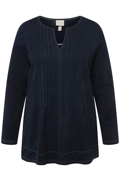 Tričko, plisování, tunikový výstřih, dlouhé rukávy, biobavlna