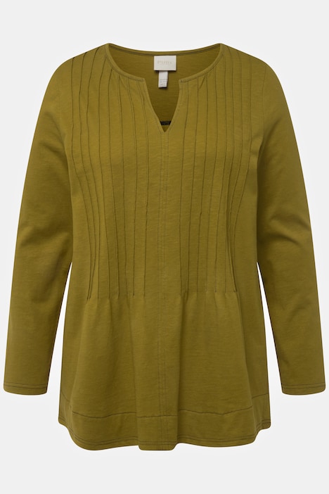 Eco Cotton Long Sleeve Split Neck Pintuck Tee | T-Shirts | Knit Tops & Tees