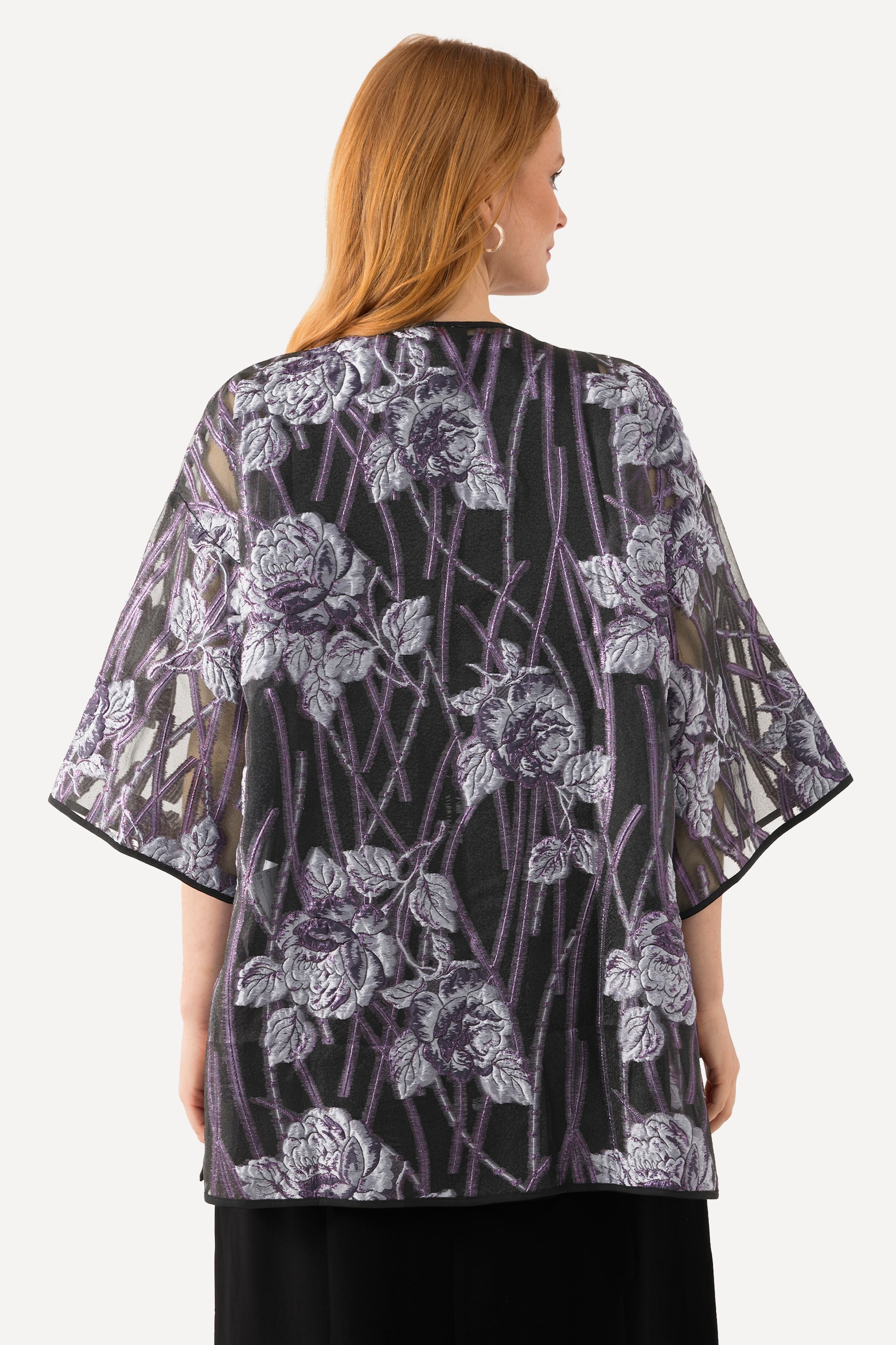 Ulla Popken Damen große Größen Blusenjacke florales Design V Ausschnitt