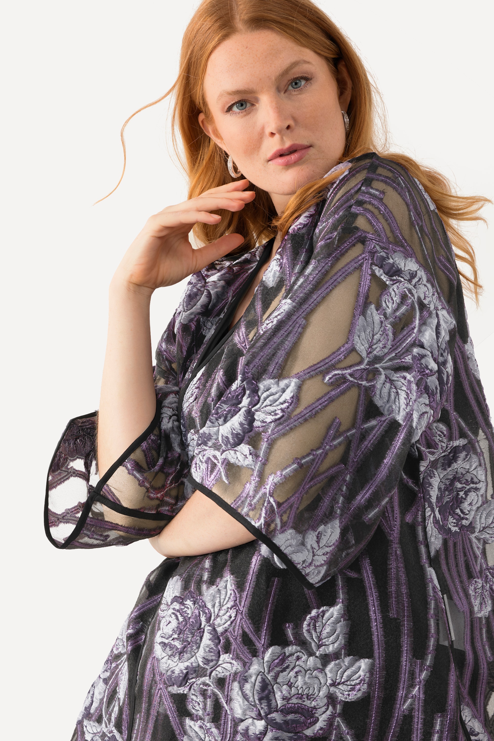 Ulla Popken Damen große Größen Blusenjacke florales Design V Ausschnitt