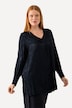 Bluse, florales Jacquardmuster, V-Ausschnitt, Langarm
