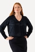 Bluse, florales Jacquardmuster, V-Ausschnitt, Langarm