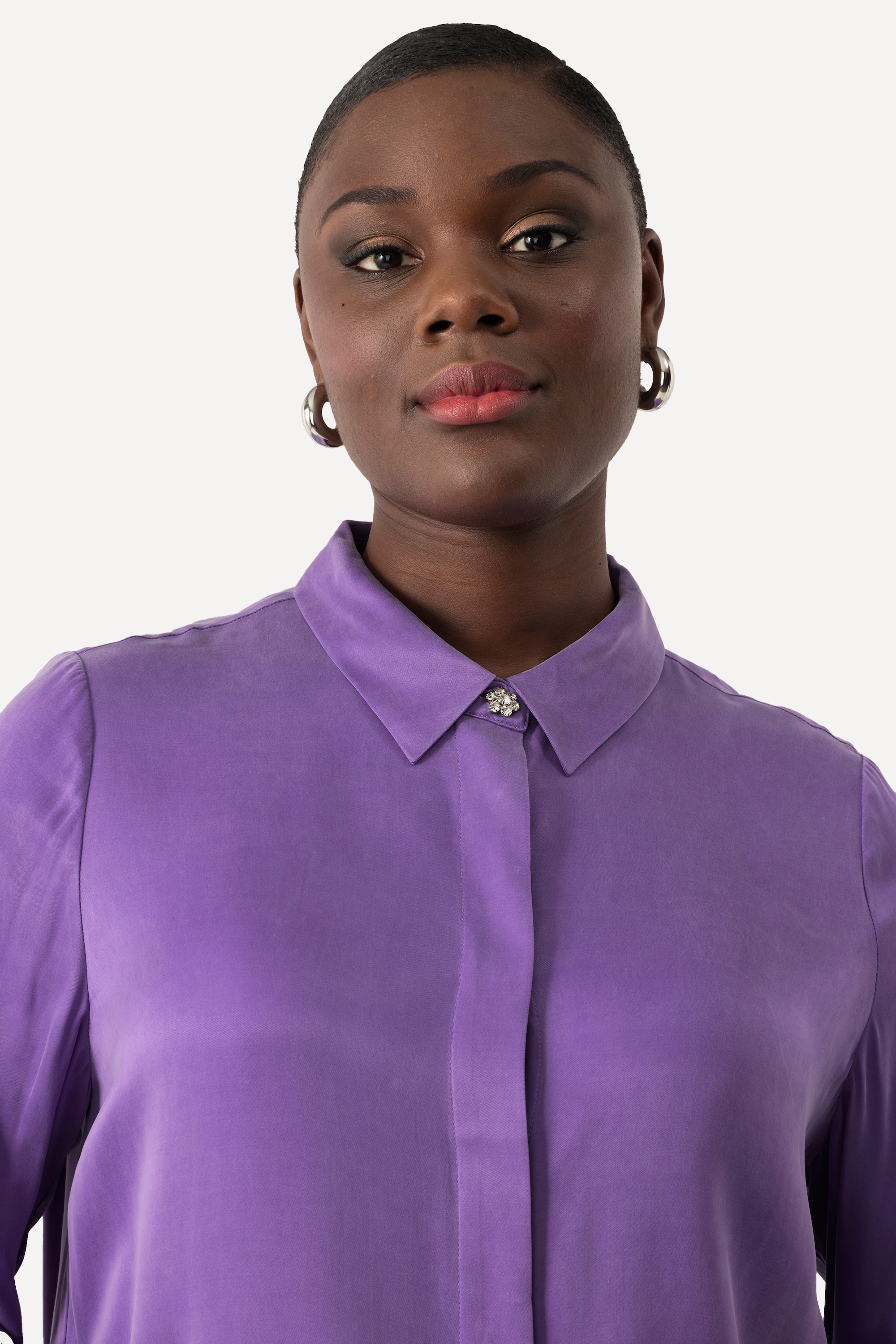 Ulla Popken Damen große Größen Bluse Cupromix Hemdkragen Langarm 823790