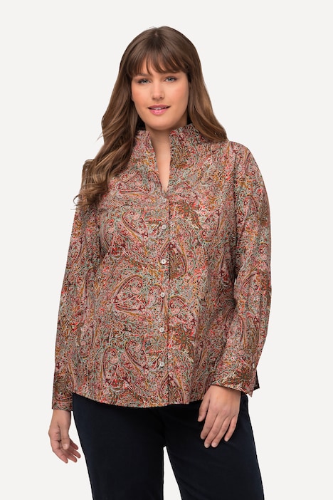 Paisley Goblet Collar Long Sleeve Button Down Blouse