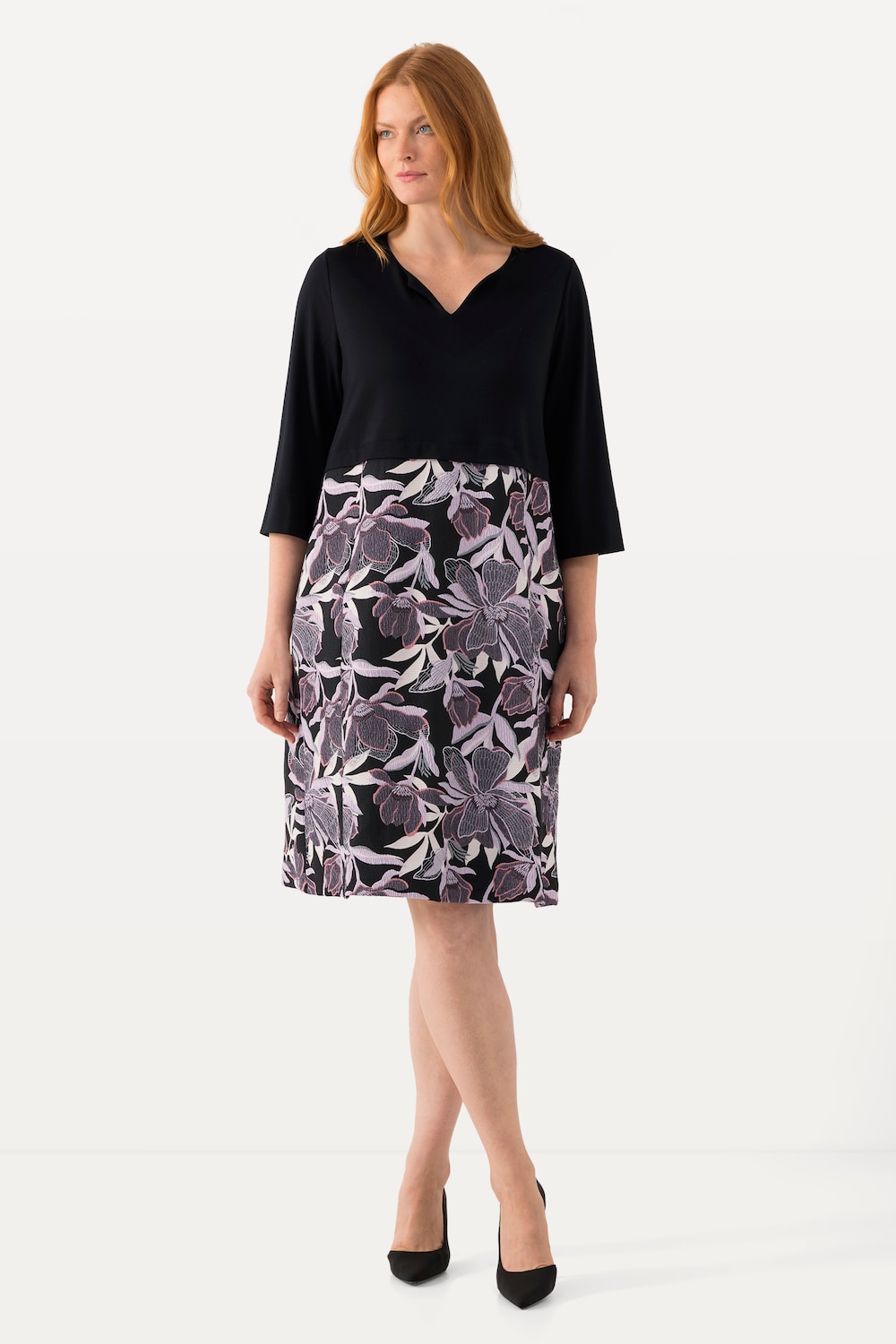 Große Größen Kleid, Damen, schwarz, Größe: 46/48, Synthetische Fasern/Polyester/Baumwolle, Ulla Popken