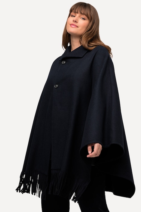 Fringed Hem Wool Blend Poncho | Blouson | Jackets