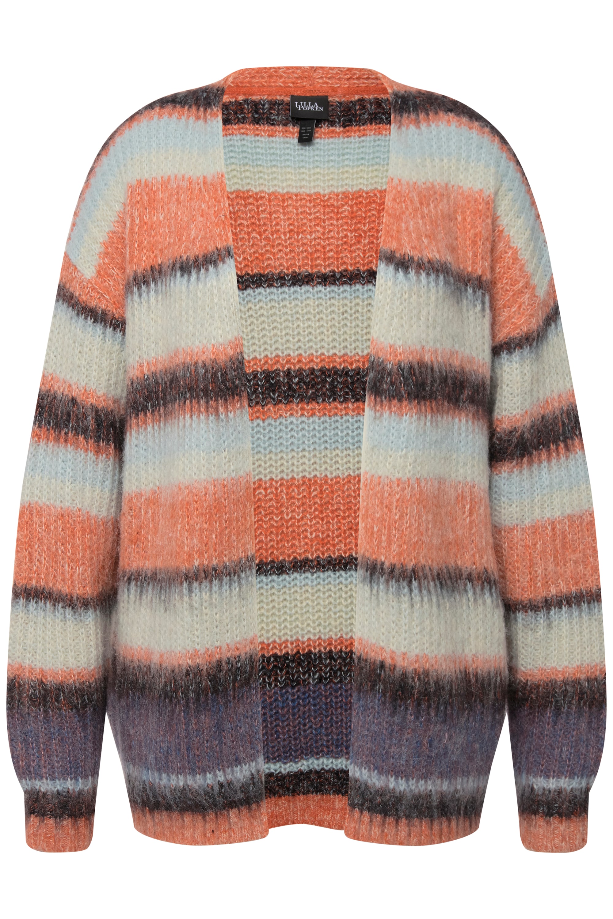 Ulla Popken Damen große Größen Long Strickjacke Ringel V Ausschnitt