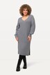 Ribbed Knit Long Sleeve V-Neck Midi Dress