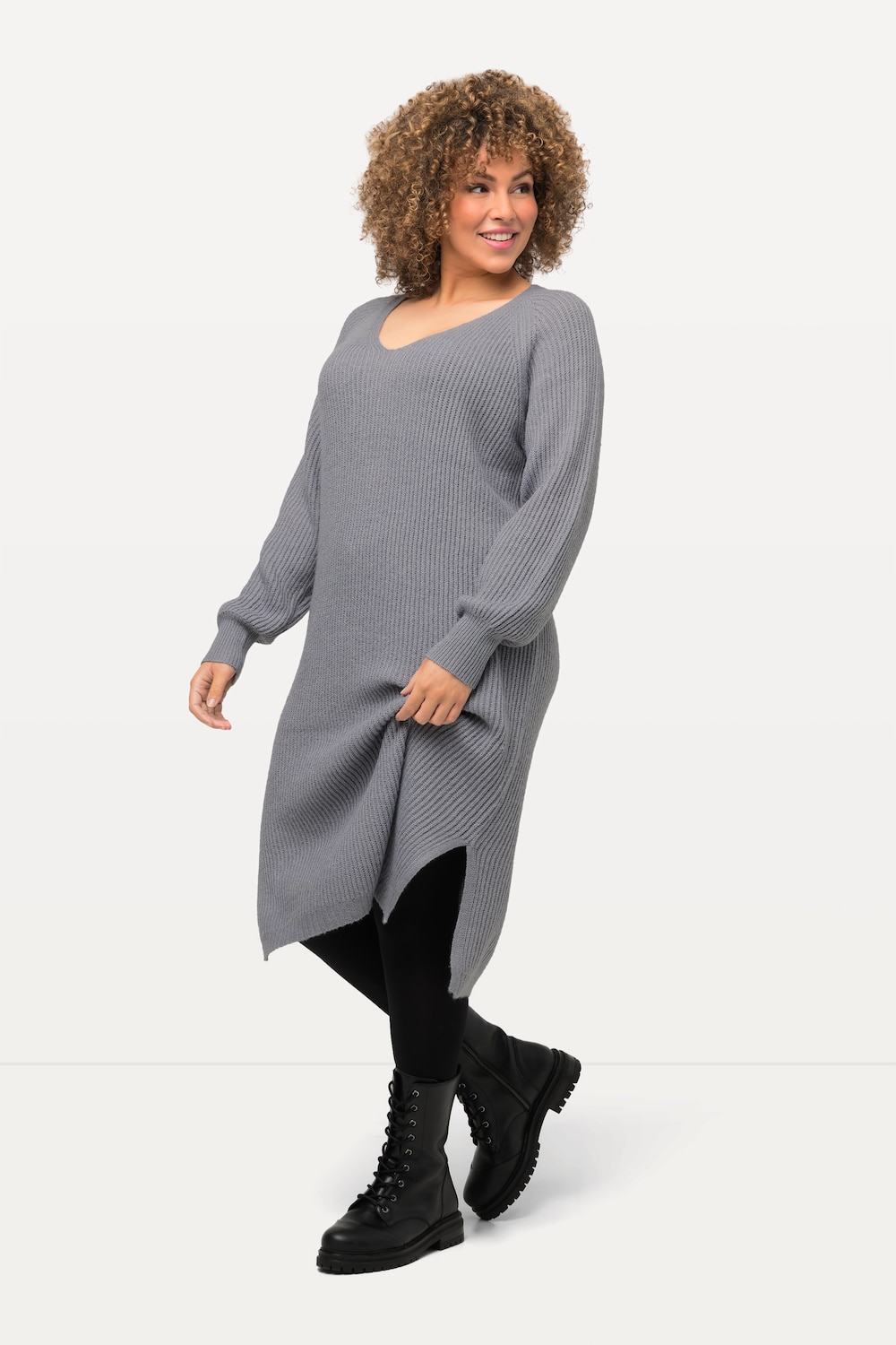 Grote Maten Midi-jurk, Dames, grijs, Maat: 54/56, Synthetische vezels/Polyester, Ulla Popken