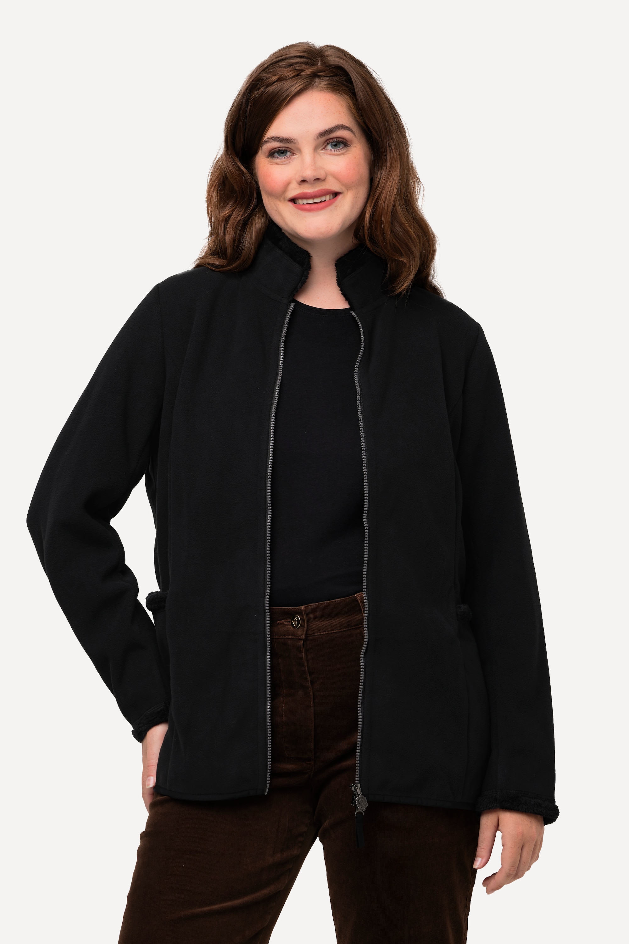 Ulla Popken Damen große Größen Fleece Janker Teddyplüsch Stickerei