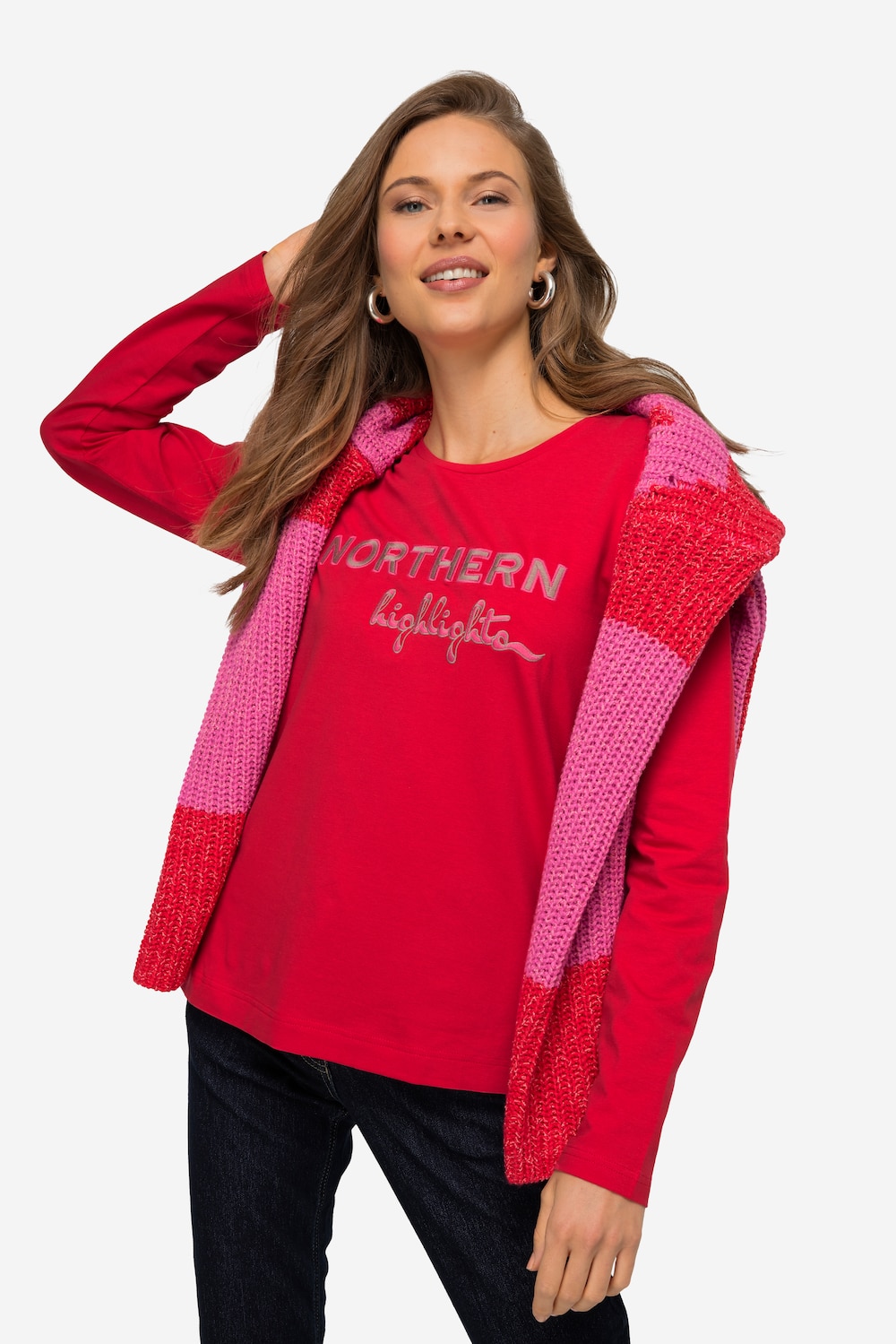 Große Größen Longsleeve, Damen, rot, Größe: XL, Baumwolle, LAURASON