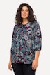 Tunika, Blumen, Biesen, A-Linie, V-Ausschnitt, 3/4-Arm