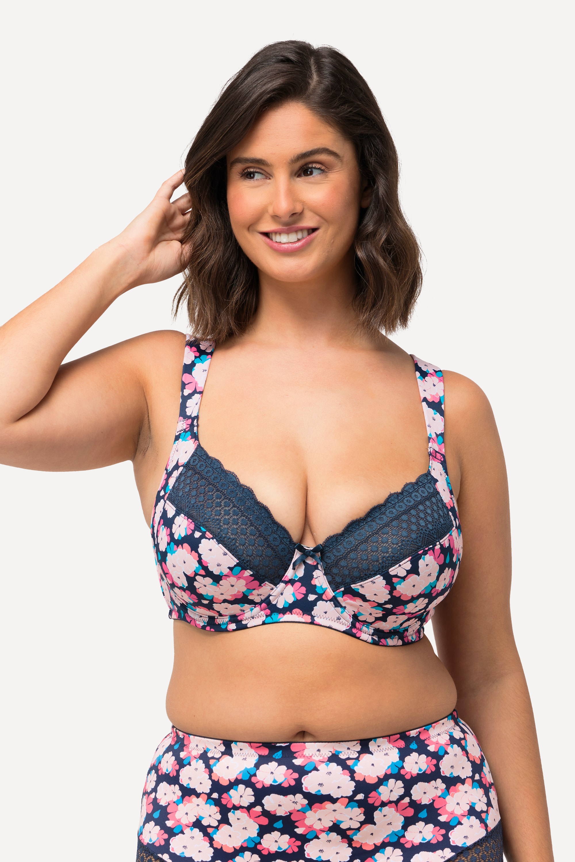 Ulla Popken Damen große Größen Bügel BH Blüten Spitze Zierband Cup C D 823945