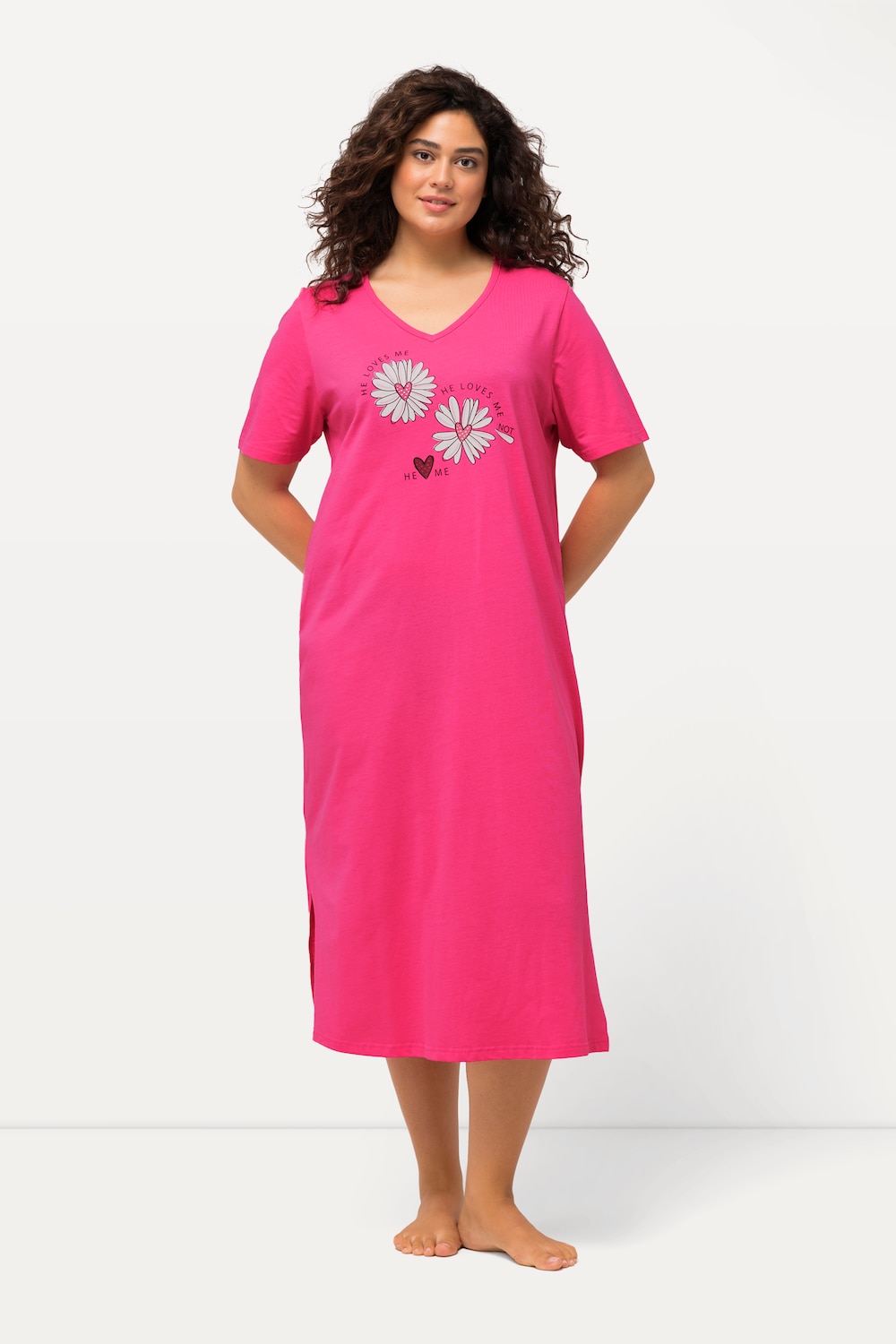 grandes tailles chemise de nuit motif fleurs, femmes, rose, taille: 44/46, coton, ulla popken