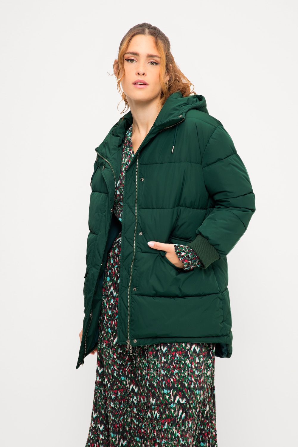 grandes tailles veste matelassée oversize à capuche, femmes, vert, taille: 52/54, polyester, studio untold