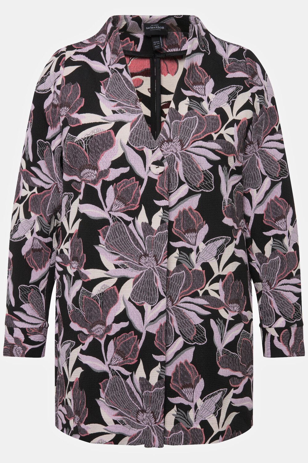 Stora storlekar Jacquardjacka med blommotiv, Dam, svart, storlek: 54/56, Polyester/Bomull, Ulla Popken
