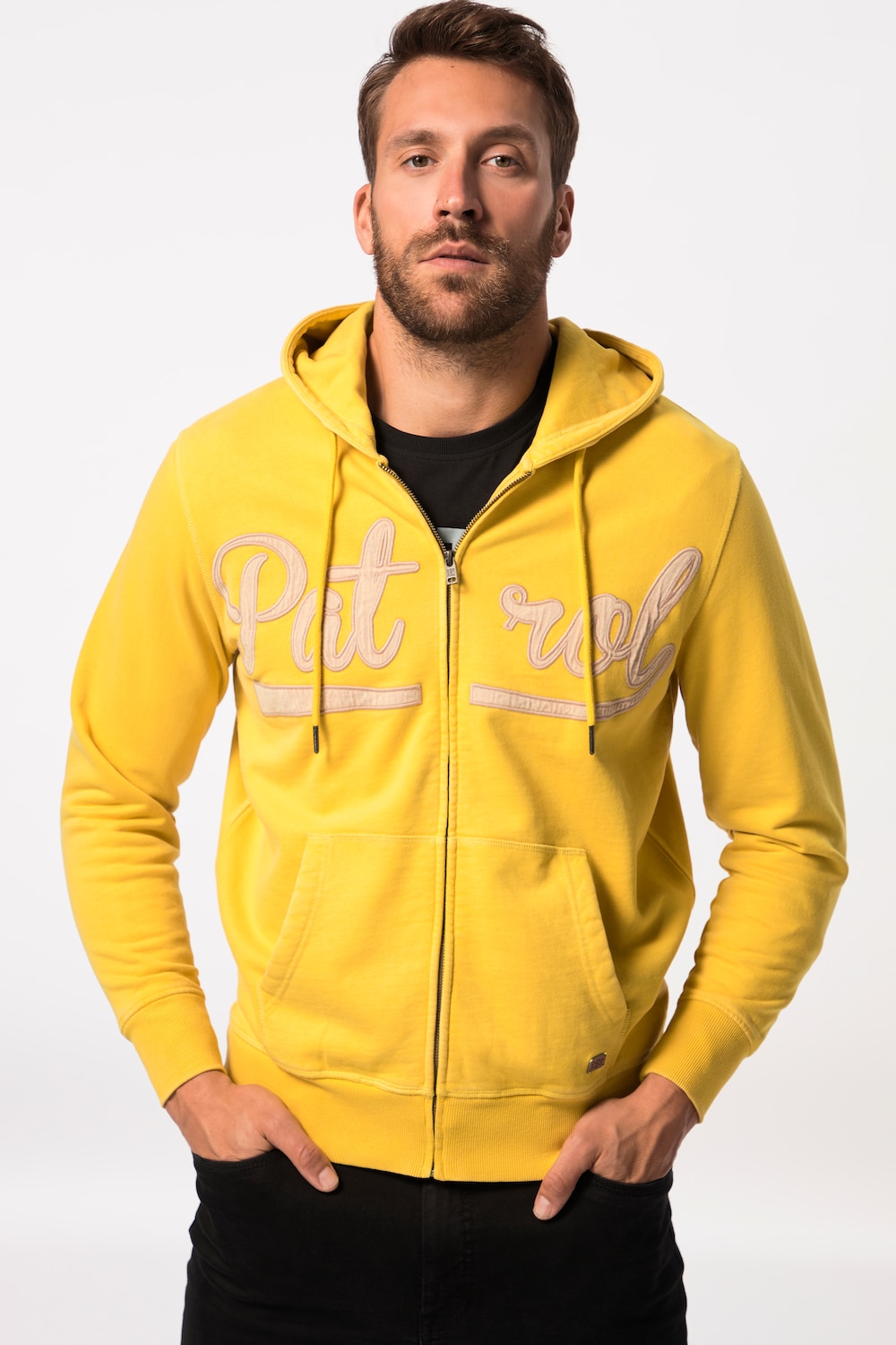 grandes tailles veste à capuche en molleton, hommes, jaune, taille: 4xl, coton, jp1880