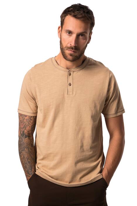 Henley, krátké rukávy, žíhaný žerzej, kulatý výstřih s knoflíkovou légou, do 8XL