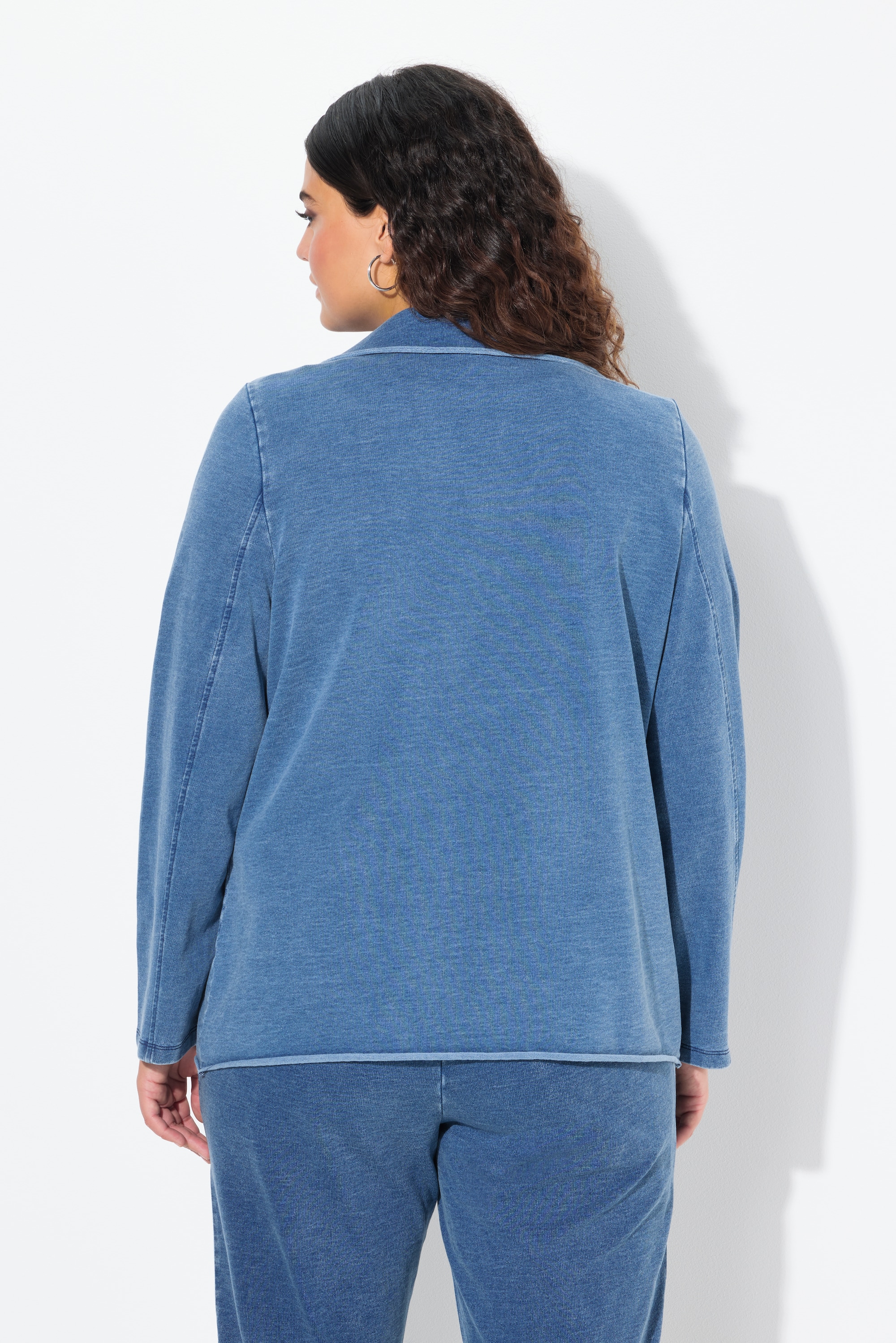 Ulla Popken Damen große Größen Sweatblazer Jeansoptik Reverskragen